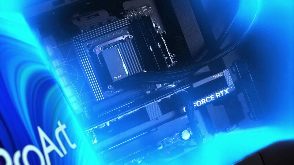 Representative ASUS ProArt GeForce RTX 4080 SUPER installed in a PC physical card, photographed from the front