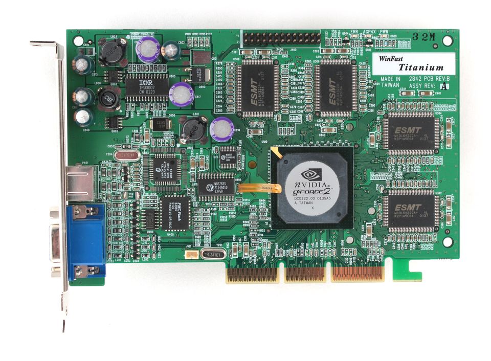 Exposed front of nVidia GeForce 2 Ti board
