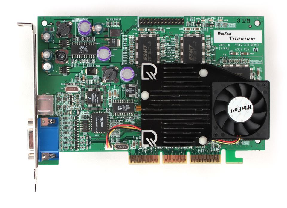 Representative nVidia GeForce 2 Ti board physical card, photographed from the front