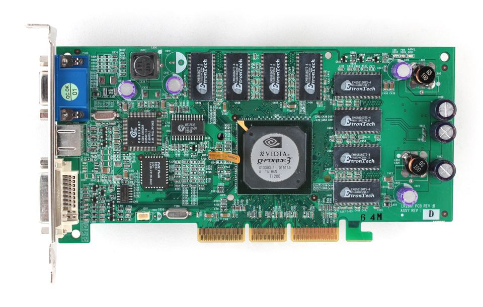 Exposed front of nVidia GeForce 3 Ti 200 board