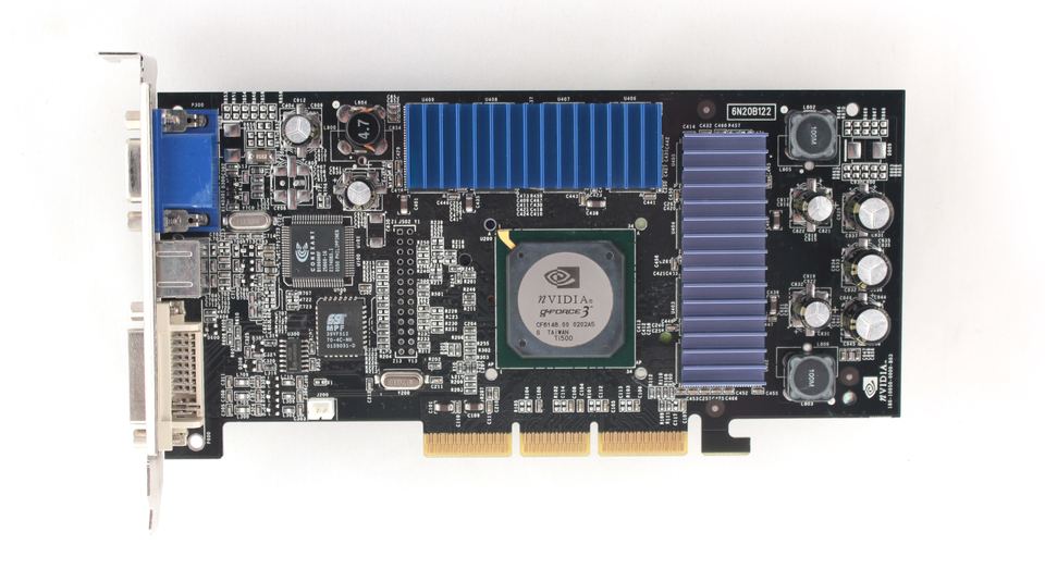 Exposed board of nVidia GeForce 3 Ti 500 board
