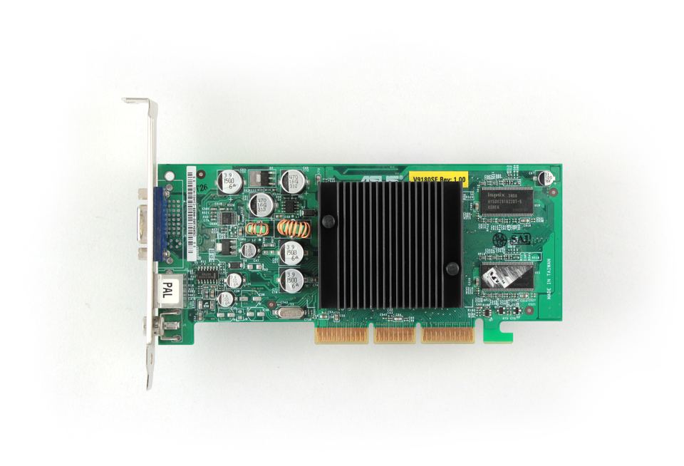 Representative ASUS V9180SE (GeForce4 MX 440 AGP 8x) physical card, photographed from the front