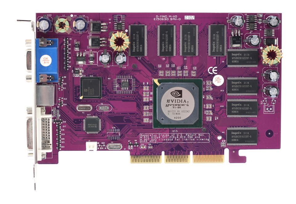 Exposed board of nVidia GeForce 4 Ti 4200 8X board
