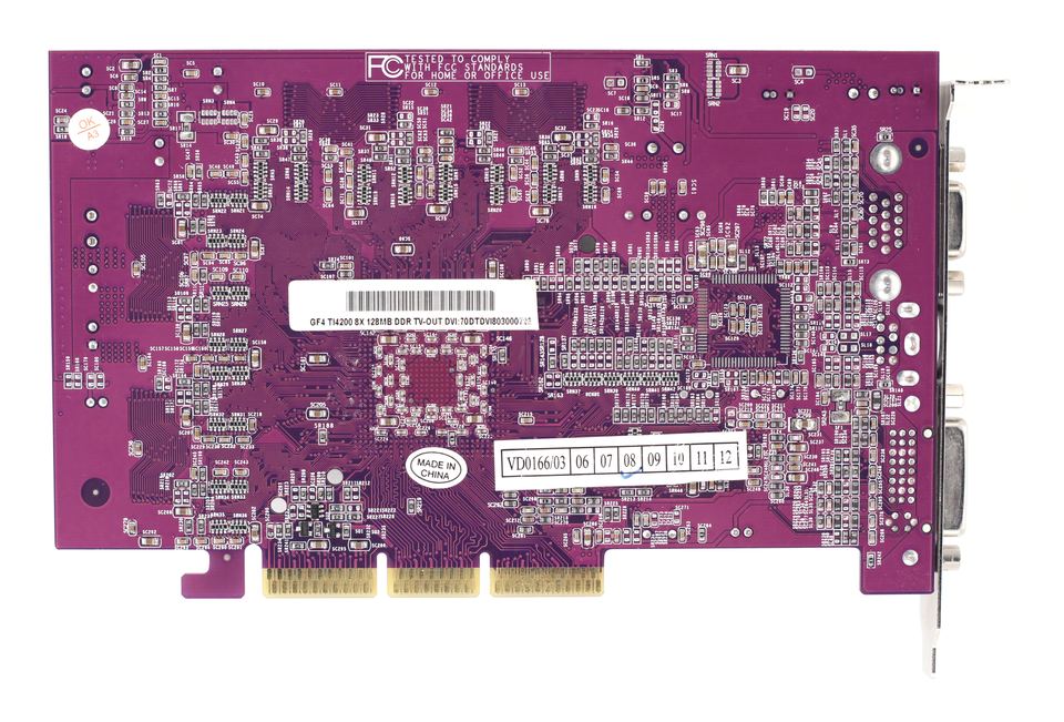 Rear view of nVidia GeForce 4 Ti 4200 8X board