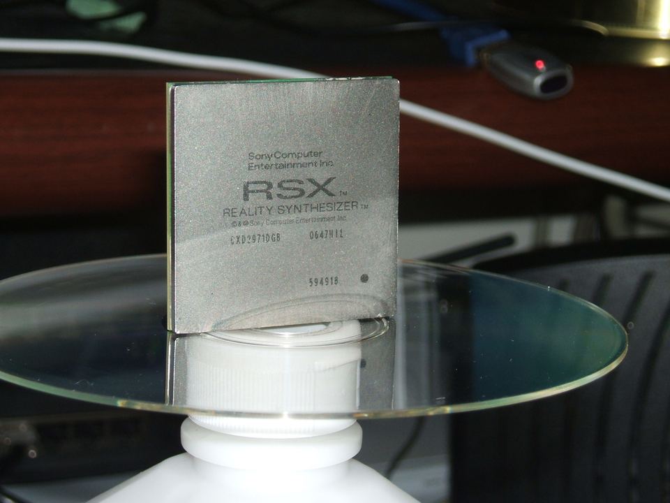 Representative Sony PlayStation 3 RSX 90 nm GPU package physical card, photographed from the front