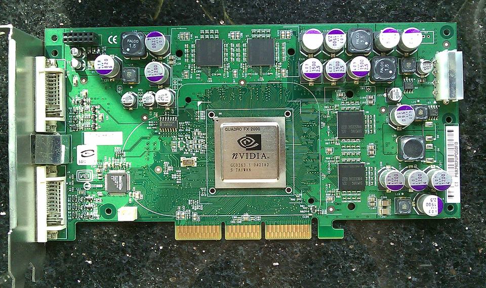 Representative NVIDIA Quadro FX 2000 AGP board physical card, photographed from the front