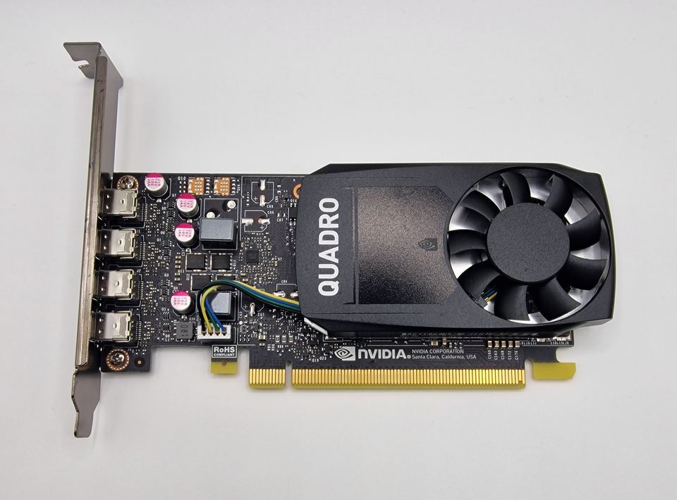 Representative PNY NVIDIA Quadro P1000 workstation board physical card, photographed from the front