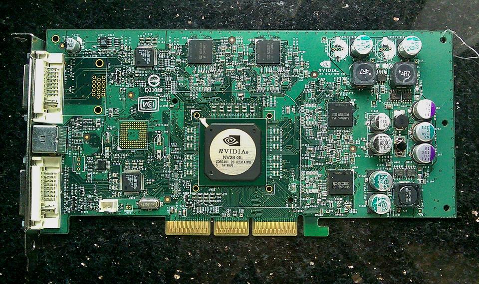 Representative NVIDIA Quadro4 980 XGL physical card, photographed from the front
