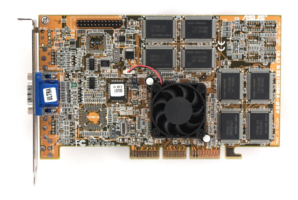 Representative nVidia RIVA TNT2 Ultra board physical card, photographed from the front