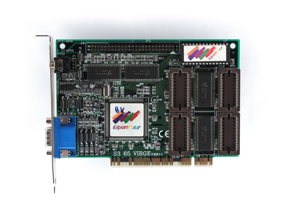 Representative S3 ViRGE board physical card, photographed from the front