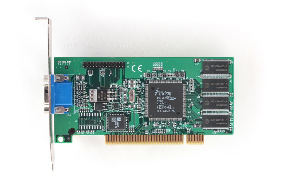 Representative Trident Blade3D 9880 PCI 8 MB board physical card, photographed from the front