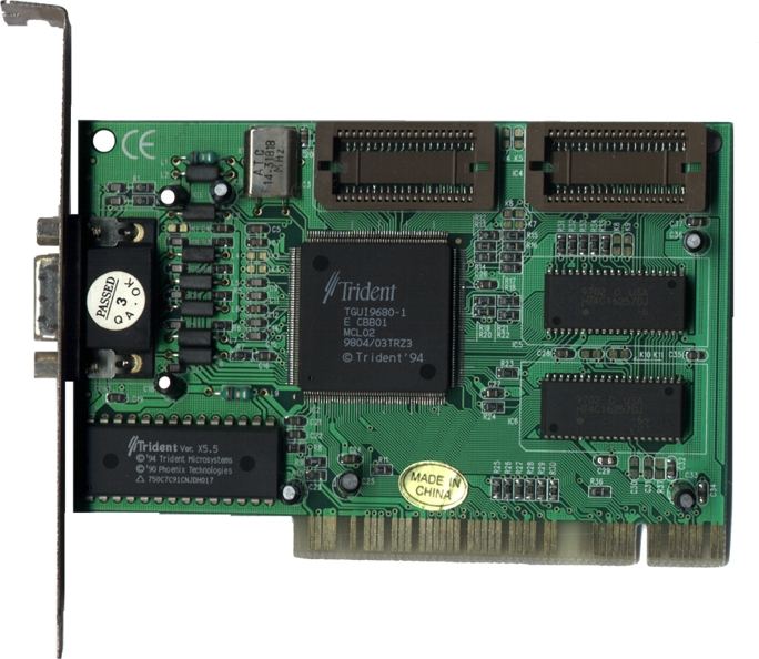 Representative Trident TGUI 9680 PCI board physical card, photographed from the front
