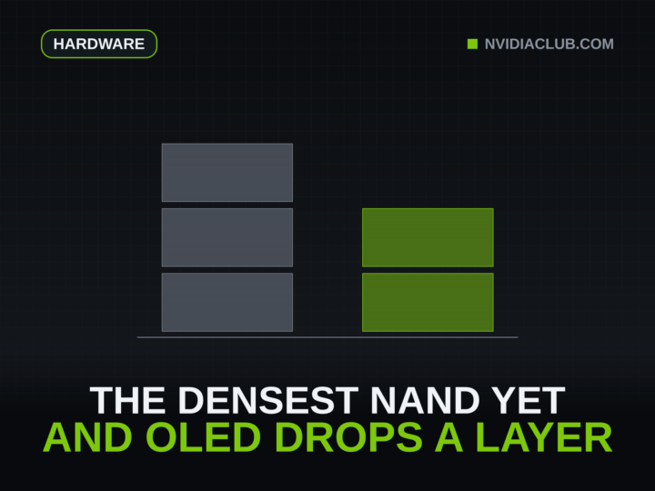 Two panel stacks with exact layer counts, three grey slabs beside two green ones, the two-stack WOLED recipe cutting a layer.