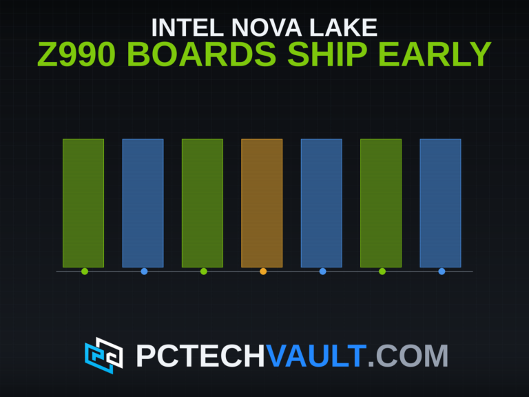 Timeline of Intel desktop CPU generations leading up to Nova Lake, under the headline Intel Nova Lake: Z990 boards ship early.