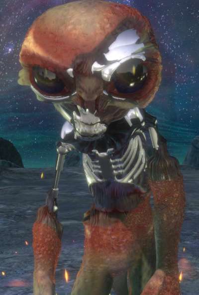 NVIDIA Alien vs. Triangles DirectX 11 tessellation and PhysX demo from 2010, showing the alien character's organic skin peeling back to reveal a mechanical skeleton