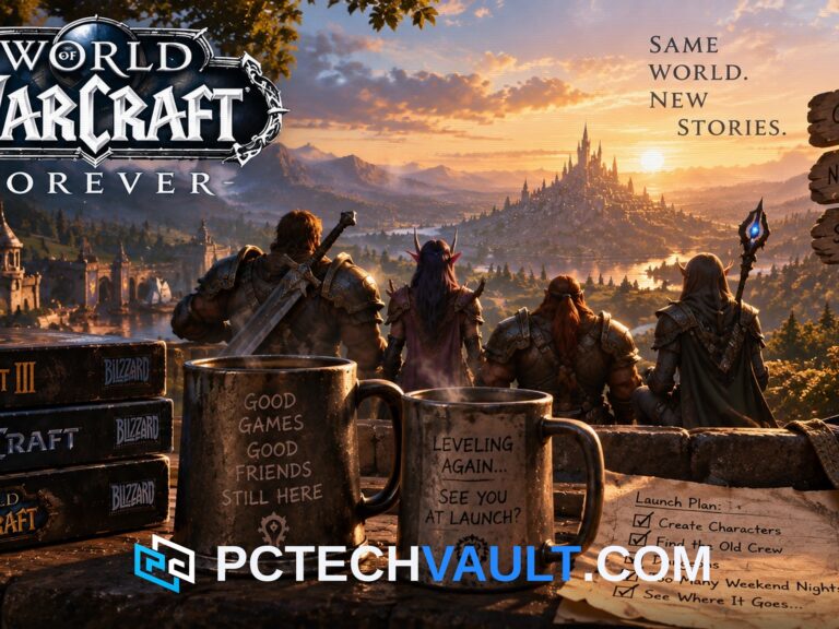 World of Warcraft Forever key art with PCTECHVAULT.COM mark