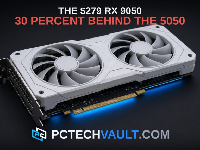 Photoreal cover for RX 9050 first review and Steam 16GB VRAM survey