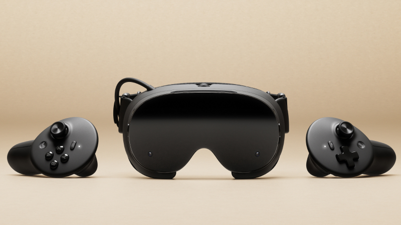 Valve Steam Frame VR headset with its two controllers