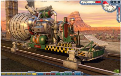 NVIDIA Supersonic Sled tech demo from 2010, a rocket-powered sled racing across a desert canyon track