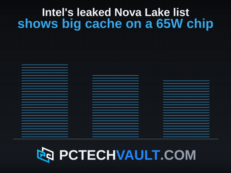 Three stacks of blocks, one block per core, to scale: 28, 24 and 22 cores for the three leaked Nova Lake chips with big cache.